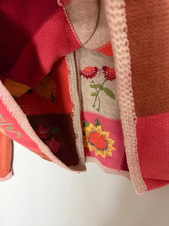 Vintage Appleseeds Ramie Cotton Cardigan Sweater Embroidered Fall Floral *o - Picture 10 of 10